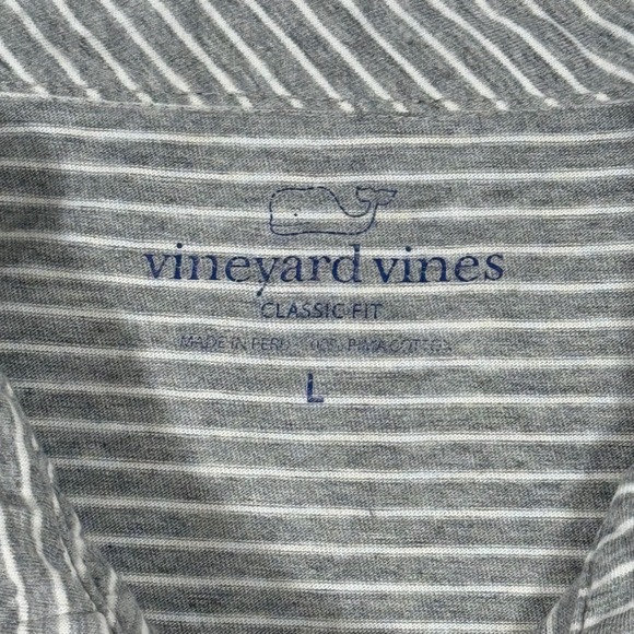 Vineyard‎ Vines Classic Fit Men's Gray White Stripe Polo Shirt Size Large Golf - Picture 6 of 10